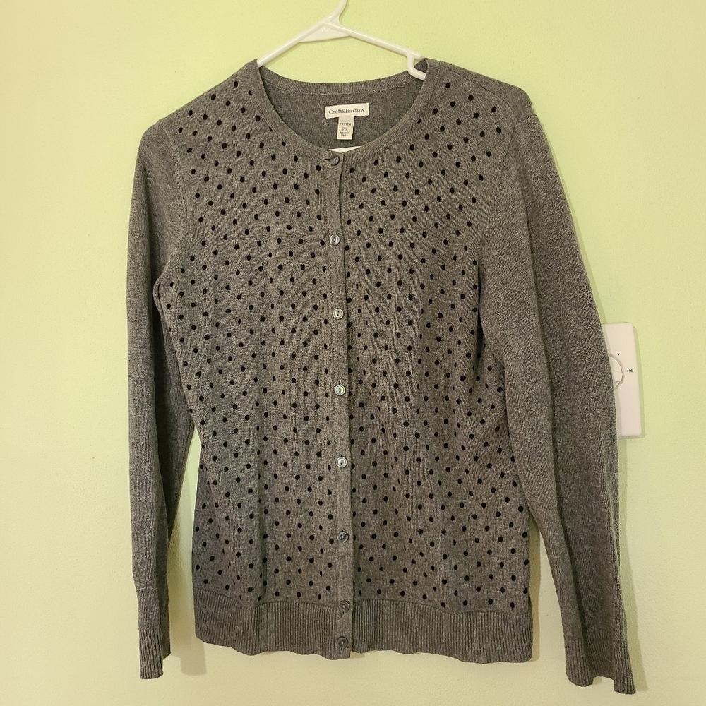 EUC Petite Gray and Black Polka Dot Sweater Size S